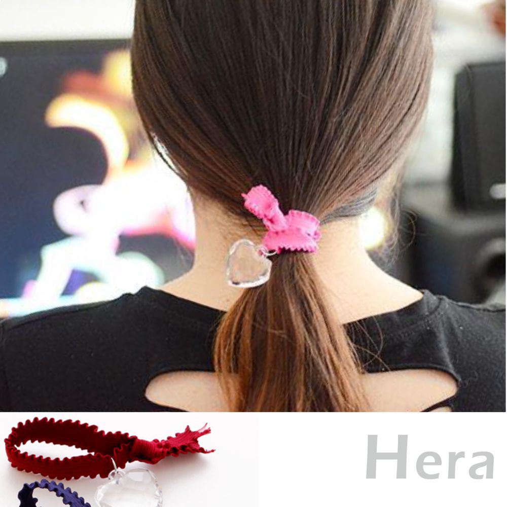 【Hera】赫拉 荷葉花邊水晶愛心彈力髮圈/髮束/手鍊兩用-4色深藍色