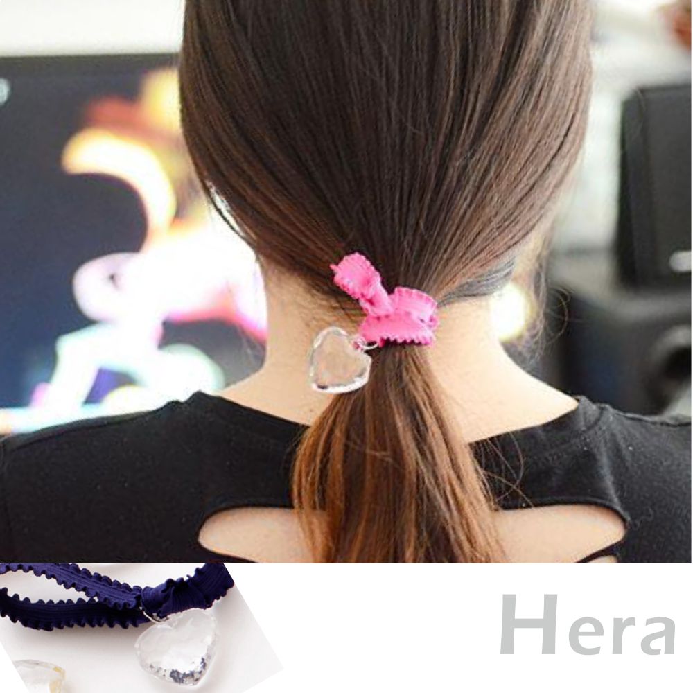 【Hera】赫拉 荷葉花邊水晶愛心彈力髮圈/髮束/手鍊兩用-4色黑色