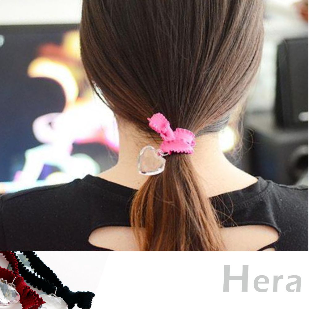 【Hera】赫拉 荷葉花邊水晶愛心彈力髮圈/髮束/手鍊兩用-4色酒紅色