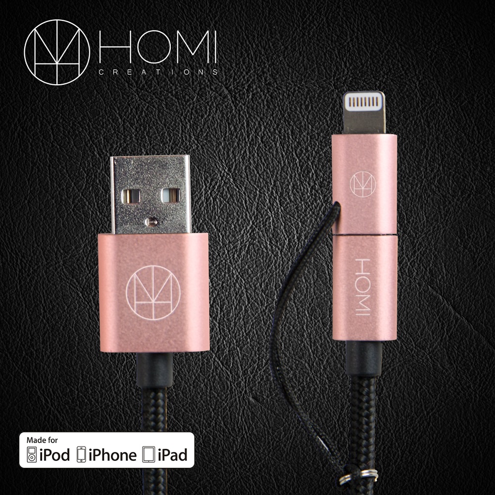 HOMI MFI蘋果認證 Lightning & Micro USB to USB Cable 傳輸充電線玫瑰金