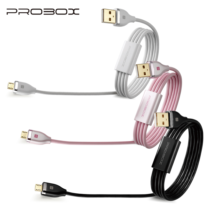 PROBOX 鍍金接頭 2M microUSB 2.0 傳輸線粉色