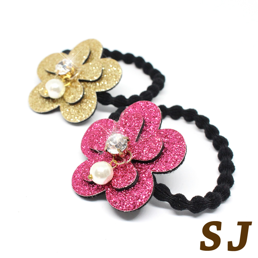 【SJ】珍珠水鑽璀璨亮片花朵造型髮束2入-桃金組合