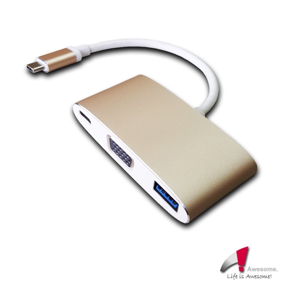 Awesome Type-C USB 3.1 to VGA/USB3.0/Type-C轉接盒－A00250001