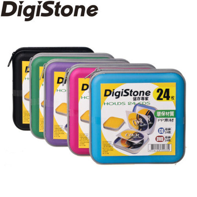 DigiStone 冰晶 漢堡盒 24片裝 CD/DVD硬殼拉鍊收納包-粉色x1
