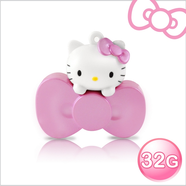 Hello Kitty 32GB 蝴蝶結系列造型隨身碟珠光粉