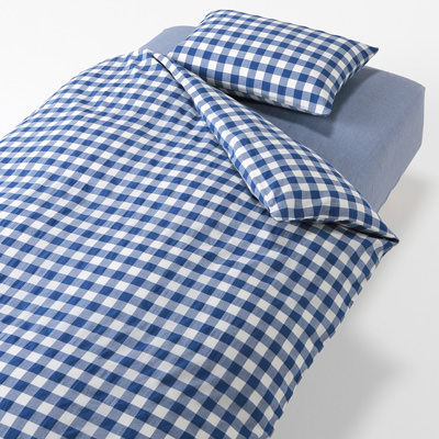 [MUJI無印良品]床用寢織組/藍格紋/D雙人藍格紋