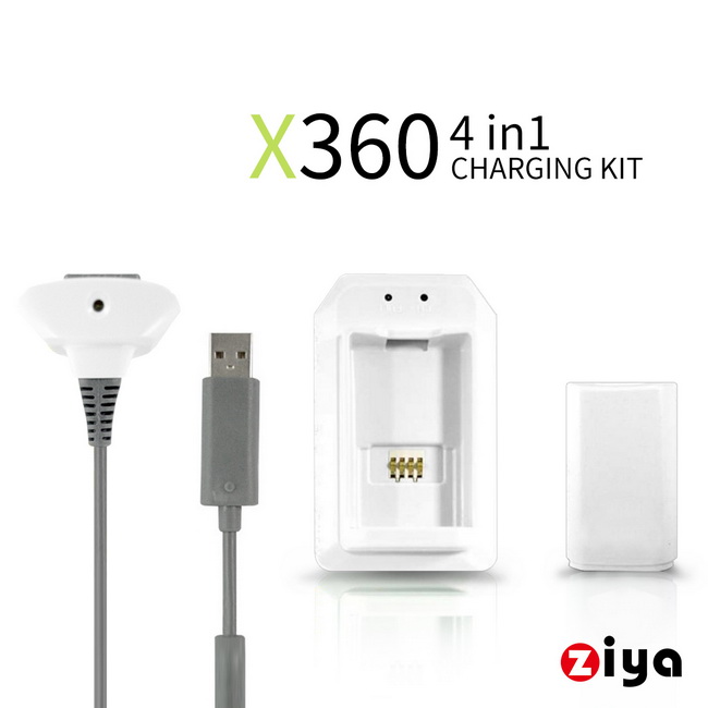 [ZIYA] XBOX360 遊戲手把/搖控手把 充電組合 4in1 (電池+座充+同步充電線)白