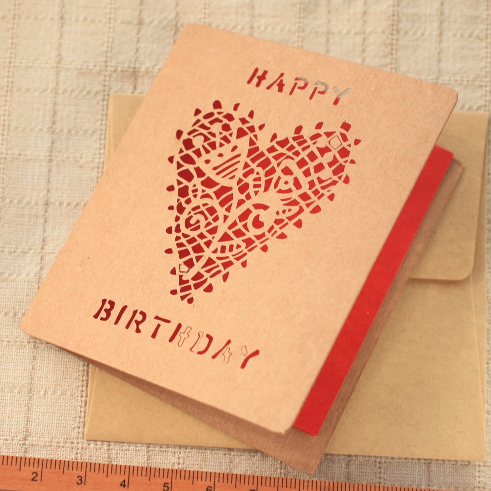 紙雕鏤空卡片‧紅色愛心生日快樂