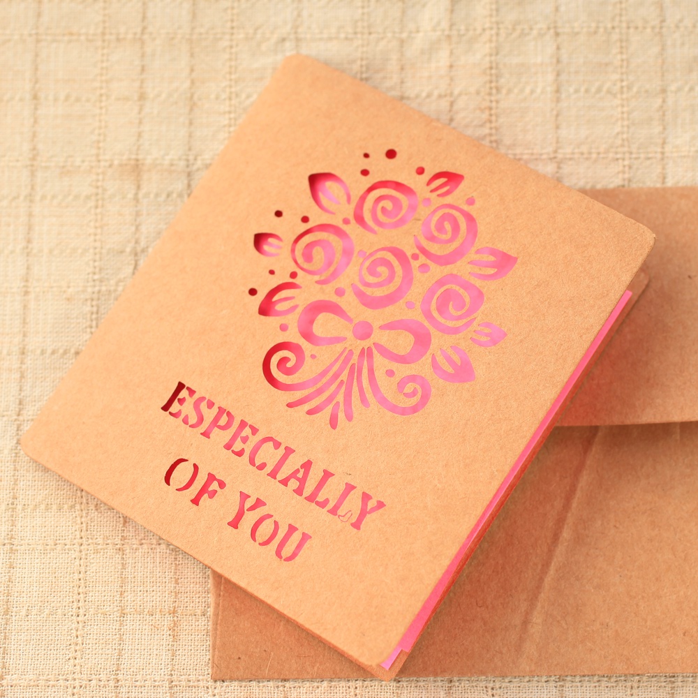 紙雕鏤空卡片‧粉紅色玫瑰花束