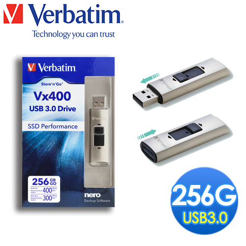 Verbatim 威寶 256G USB3.0 超高速MLC SSD效能隨身碟 Vx400