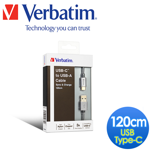 Verbatim威寶 Type C to A 2.0 高效能傳輸線/3A充電線(120cm)-太空灰