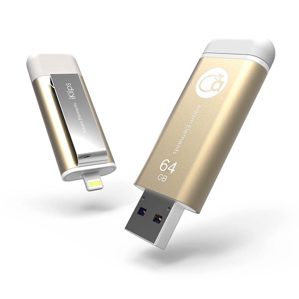 亞果元素【iKlips】 64GB iOS系統專用USB 3.0極速多媒體行動碟金色