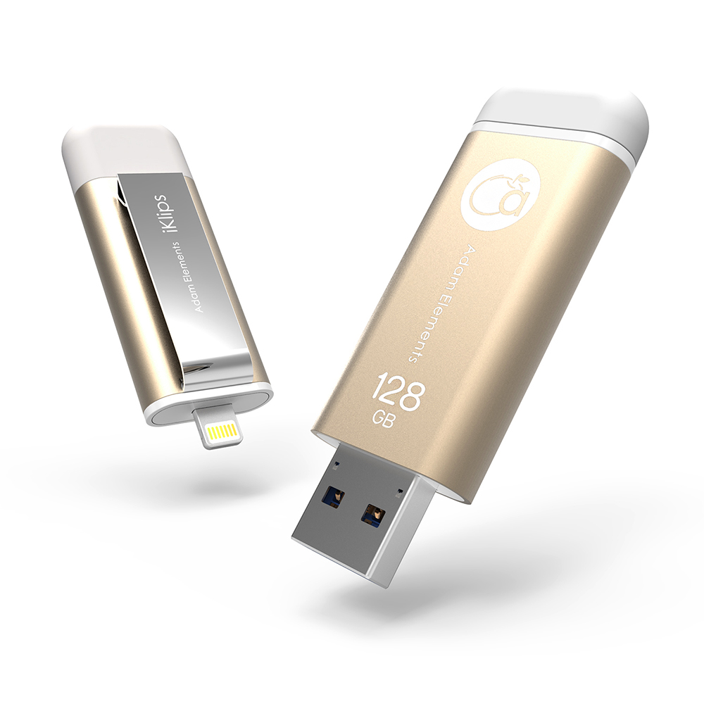 亞果元素【iKlips】 128GB iOS系統專用USB 3.0極速多媒體行動碟金色