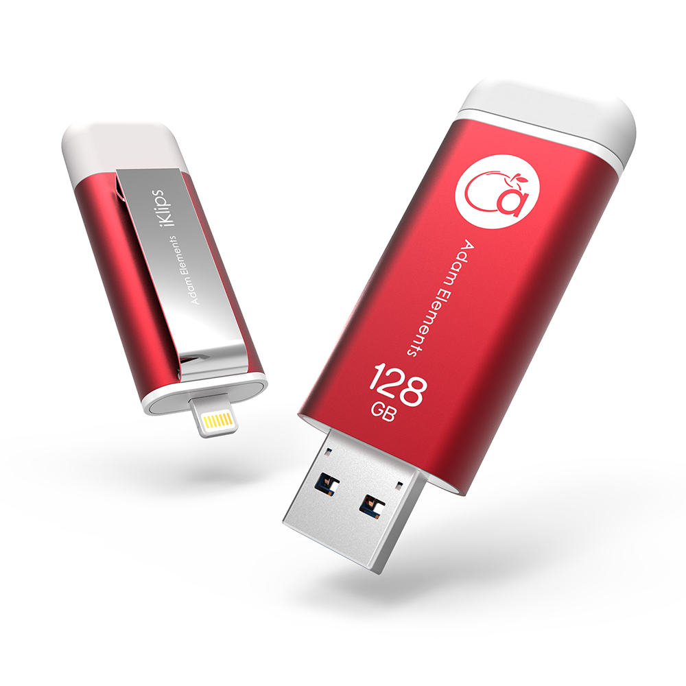亞果元素【iKlips】 128GB iOS系統專用USB 3.0極速多媒體行動碟紅色
