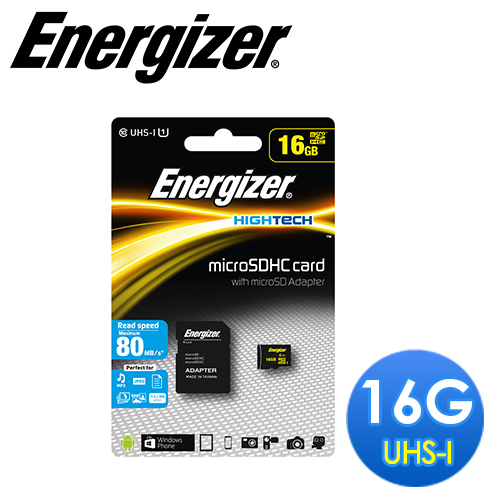 Energizer 勁量 16GB UHS-I microSDHC 高速記憶卡 (含轉卡)