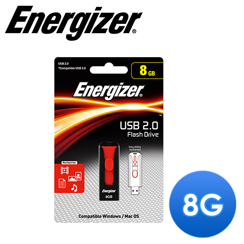 Energizer 勁量 8GB Classic Slider 經典滑蓋隨身碟(黑紅色)