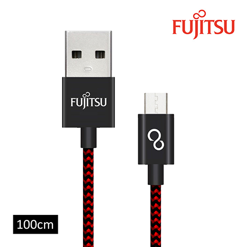 FUJITSU富士通MICRO USB金屬編織傳輸充電線-1M(黑紅)