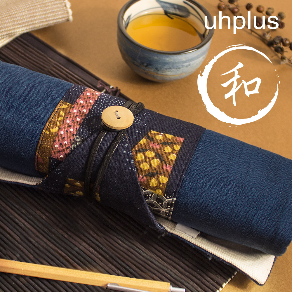 uhplus 卷軸筆袋－和柄花拼集(藍)