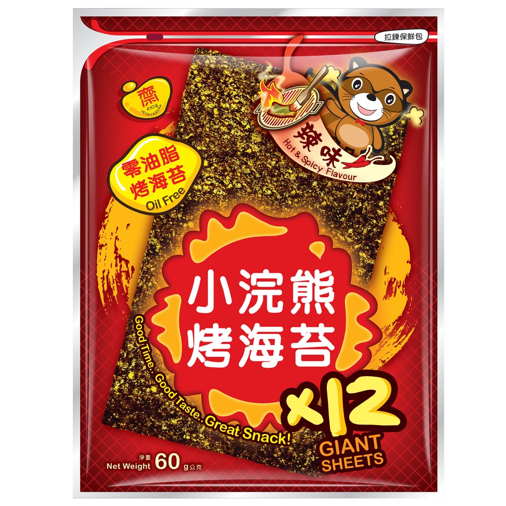 【小浣熊】 零油脂烤海苔60g(辣味)