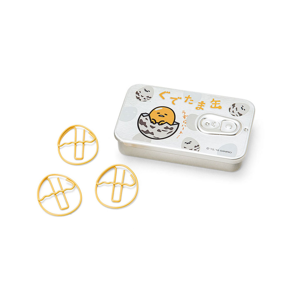 《Sanrio》蛋黃哥趣味文具系列造型迴紋針附鐵製滑蓋收納盒(罐頭)