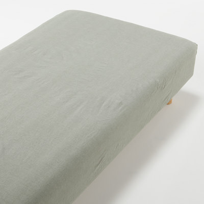 [MUJI 無印良品]有機棉柔舒水洗棉床包/單人/深綠100×200×18~28cm用