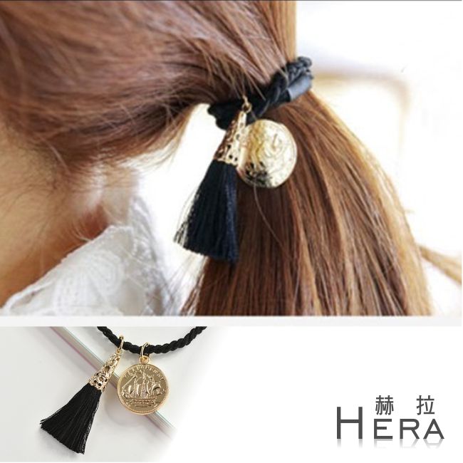【Hera】赫拉 流蘇硬幣麻花編織髮圈/髮束-3色(黑色)