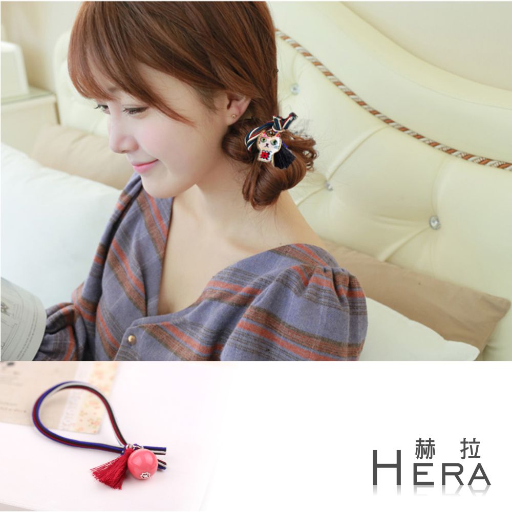 【Hera】赫拉 英倫風彩色條紋流蘇球球髮圈/髮束-四款(粉色球)