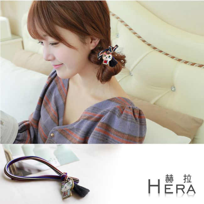 【Hera】赫拉 英倫風彩色條紋流蘇球球髮圈/髮束-四款(貓咪)