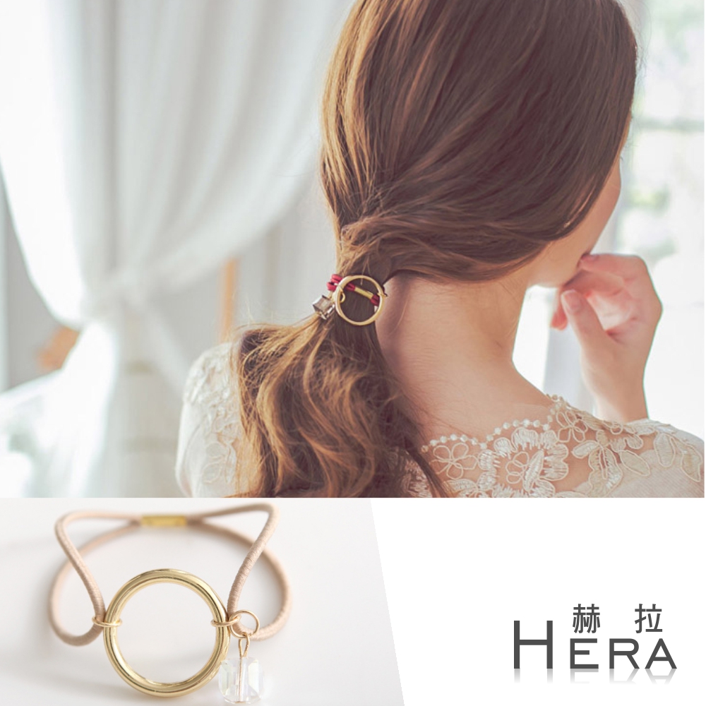 【Hera】赫拉 金屬幾何圓圈方塊水晶髮圈/髮束-五色(杏色)