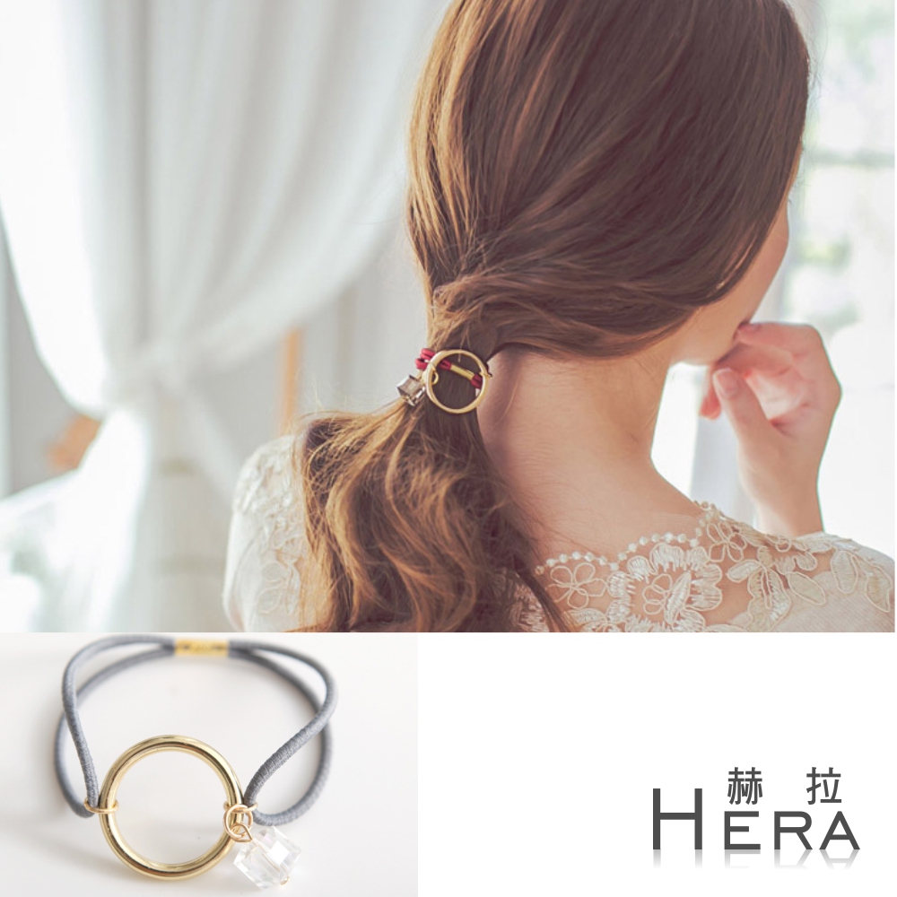 【Hera】赫拉 金屬幾何圓圈方塊水晶髮圈/髮束-五色(灰色)