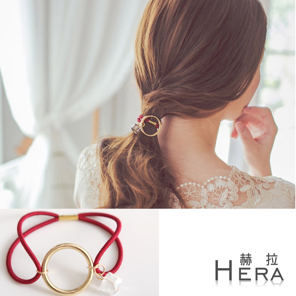 【Hera】赫拉 金屬幾何圓圈方塊水晶髮圈/髮束-五色(紅色)