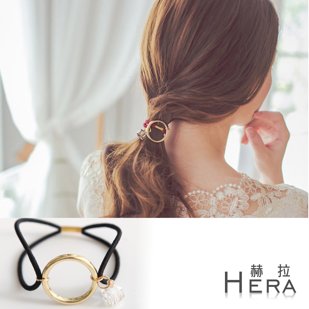 【Hera】赫拉 金屬幾何圓圈方塊水晶髮圈/髮束-五色(黑色)