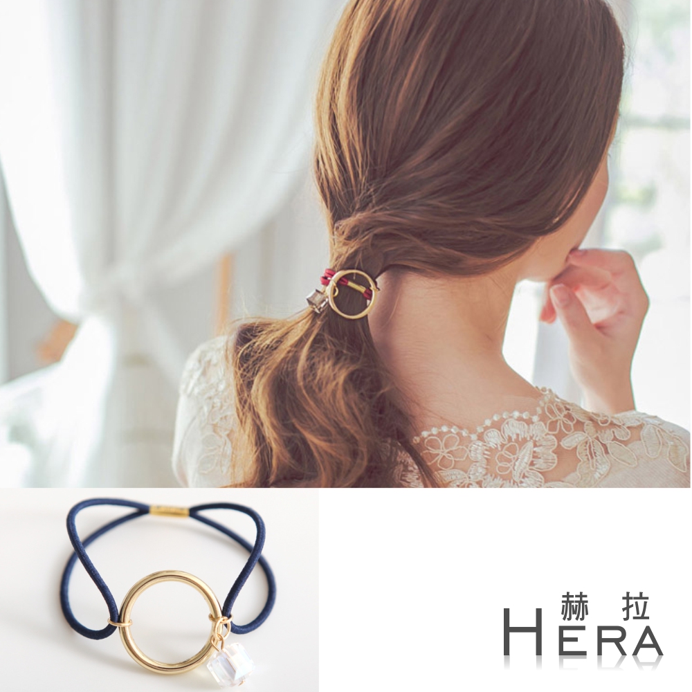 【Hera】赫拉 金屬幾何圓圈方塊水晶髮圈/髮束-五色(藍色)