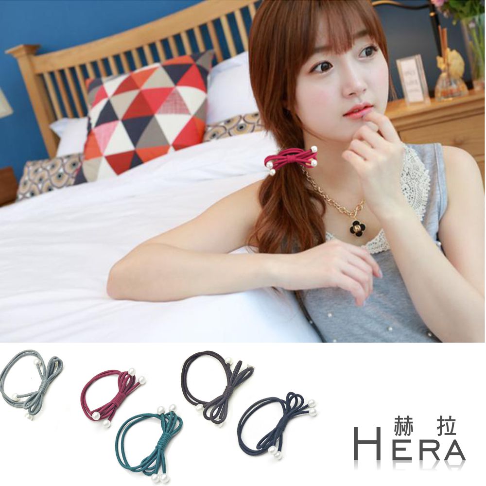 【Hera】赫拉 多層次手工蝴蝶結珍珠手圈/髮圈/髮束(五入組)(不挑色)