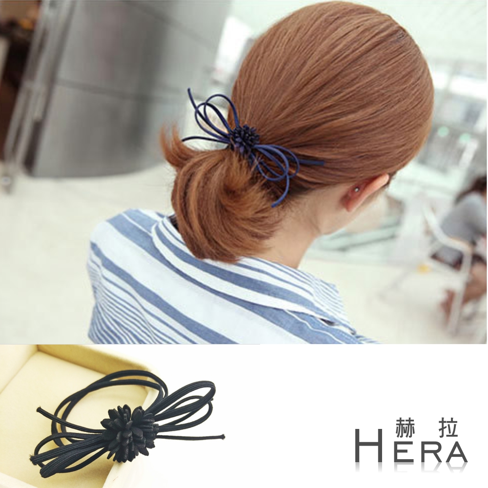 【Hera】赫拉 手工蝴蝶結雛菊二用手圈/髮圈/髮束(兩入組)黑色+藍色