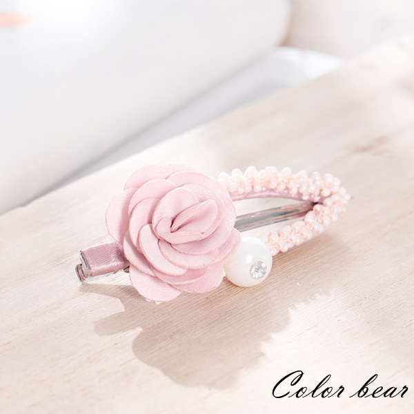 【卡樂熊】歐風優雅玫瑰水鑽珍珠髮夾-粉色