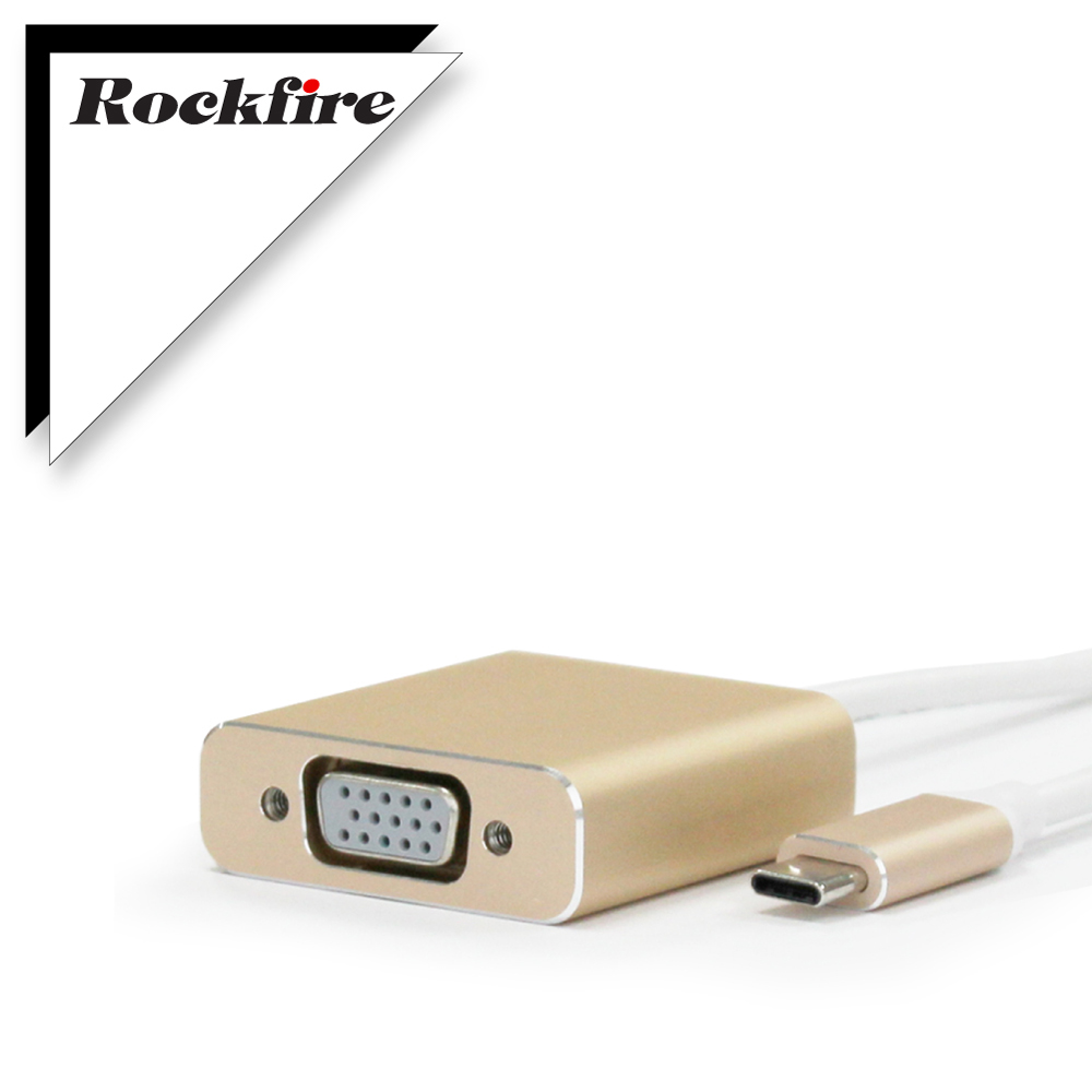Rockfire USB 3.1 Type-C 轉 VGA 高畫質影像轉接線金色