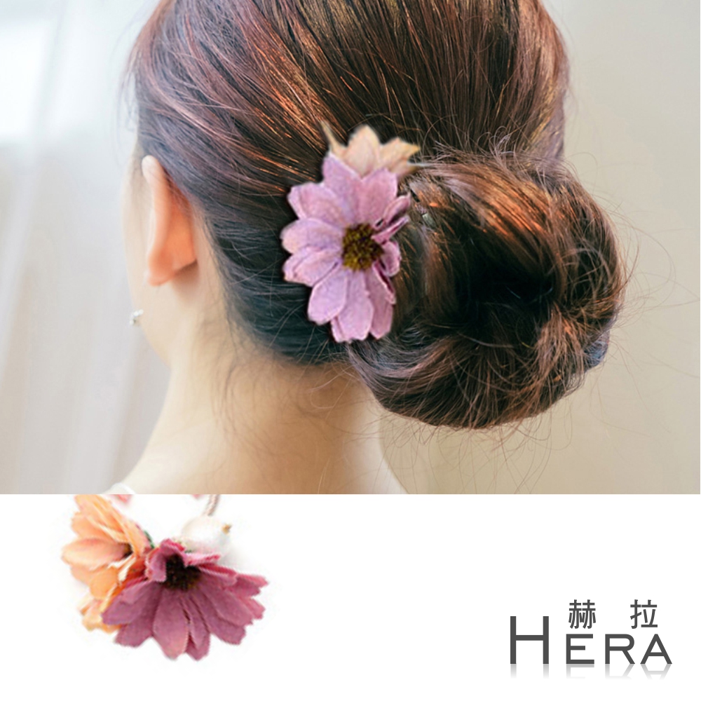 【Hera】赫拉  撞色雙花朵蝴蝶結髮圈/髮束-(三色)杏粉色