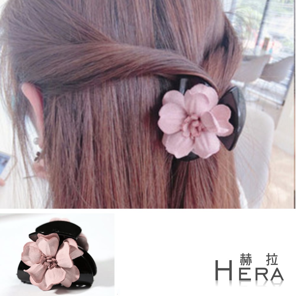 【Hera】赫拉 麂皮雙面山茶花馬尾鯊魚夾/抓夾(四色)粉色