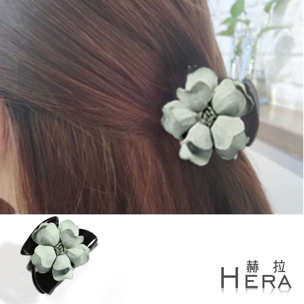 【Hera】赫拉 麂皮雙面山茶花馬尾鯊魚夾/抓夾(四色)(綠色)