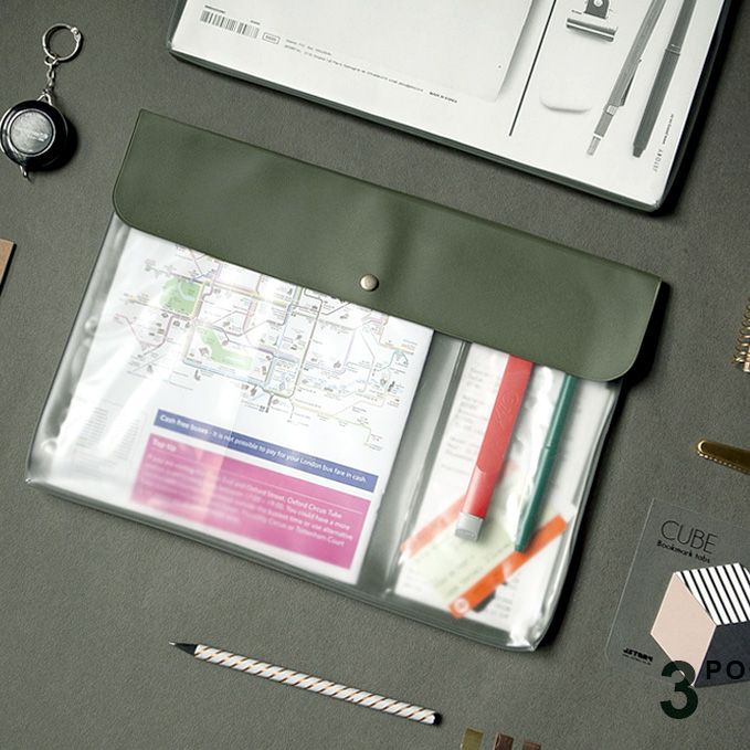 Jstory 簡約質感A4銅釦文件袋-卡其綠