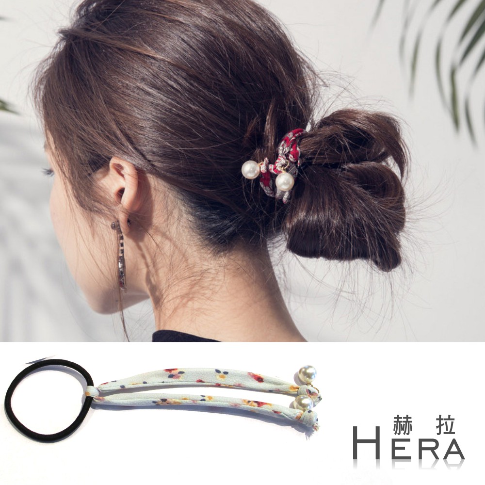 【Hera】赫拉 可盤髮印花珍珠吊墜髮圈/髮束(四款)綠色碎花