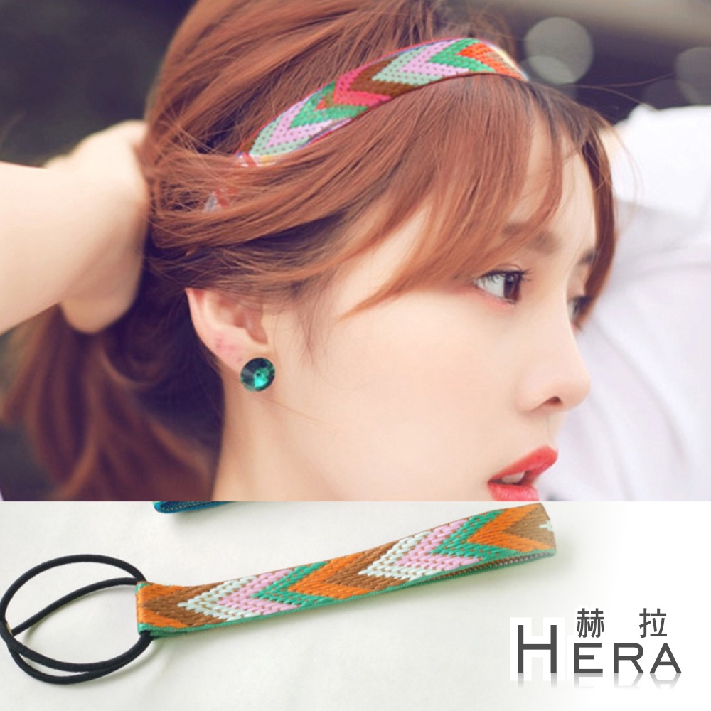 【Hera】赫拉 波西米亞幾何多彩編織彈性頭帶/髮帶(四色)橘色