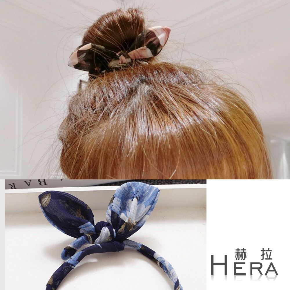 【Hera】赫拉 兔耳朵花苞頭/丸子頭盤髮髮棒(八款)藍色印花