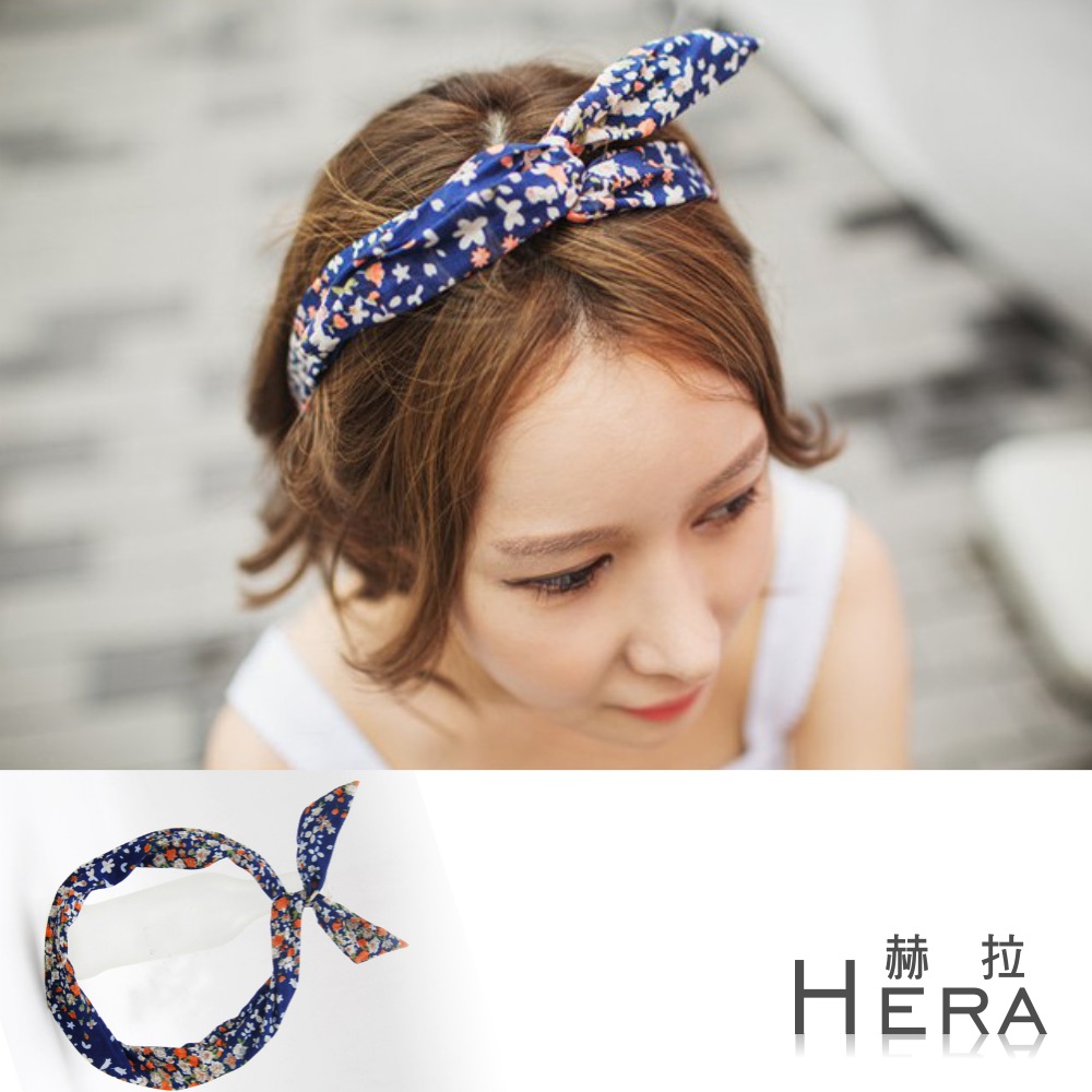 【Hera】赫拉 碎花兔耳朵髮箍/髮帶(三色)藍色