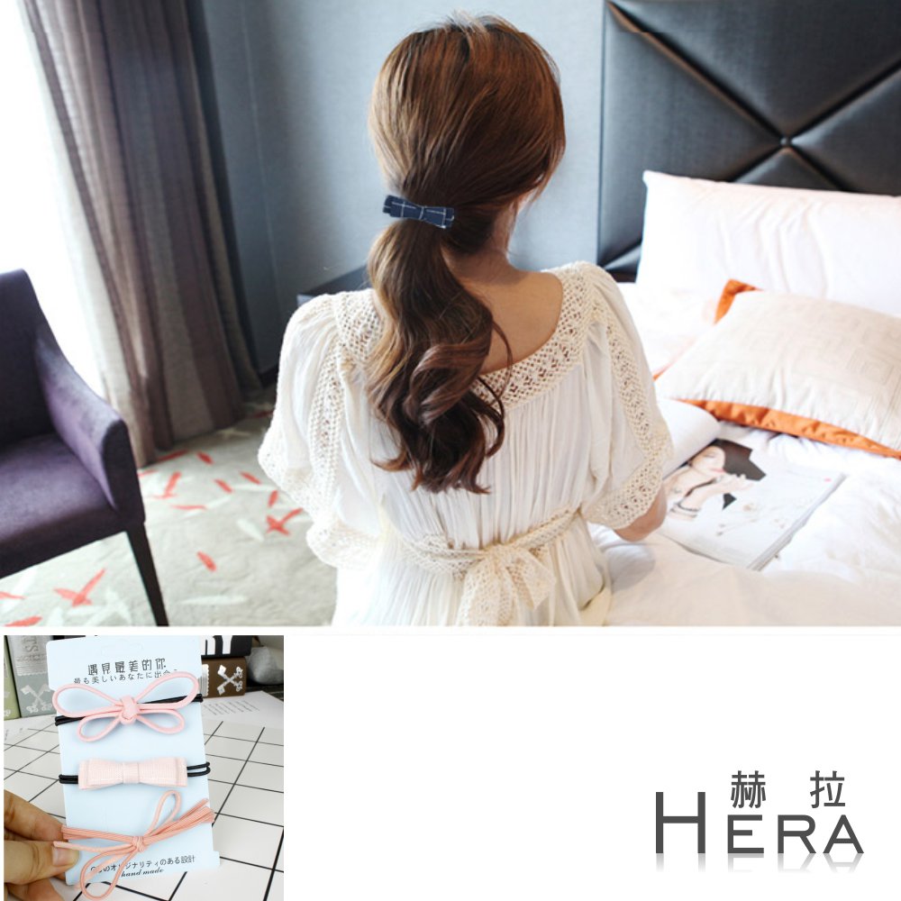 【Hera】赫拉 手工牛仔丹寧蝴蝶結/髮圈/髮束(三入組)粉色