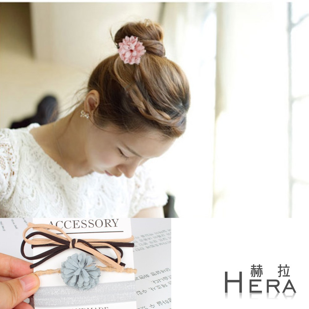 【Hera】赫拉 雪紡雛菊蝴蝶結打結髮繩/髮圈/髮束(三入組)灰色