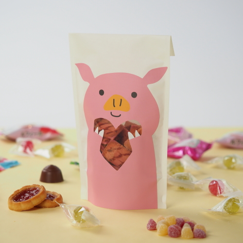 【TSUTSUMU】愛吃鬼動物包裝紙袋(5入)_小豬