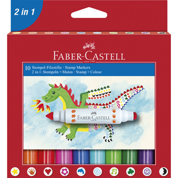 Faber-Castell 粗芯彩色筆+造型印章10色