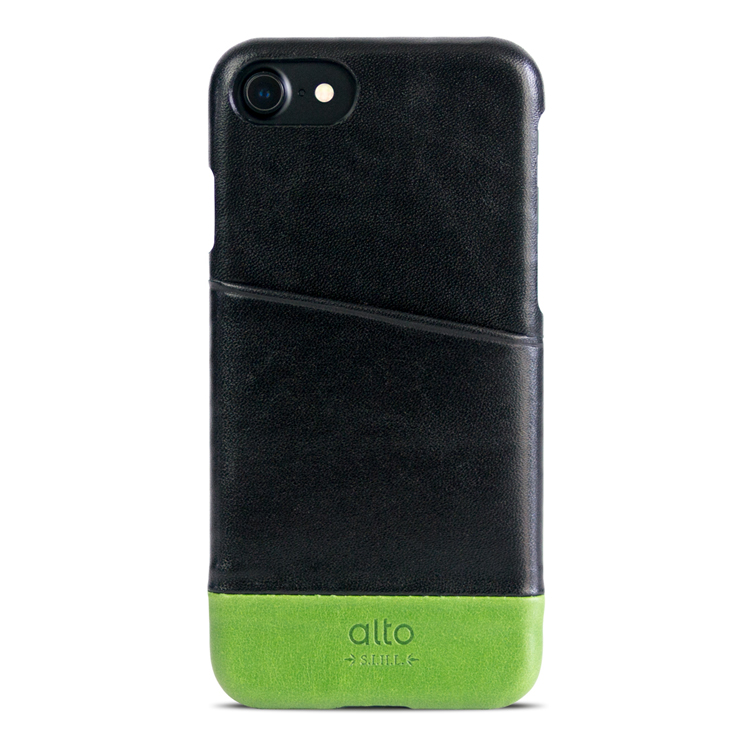 alto iPhone 7 真皮手機殼背蓋， Metro - 黑色/萊姆綠